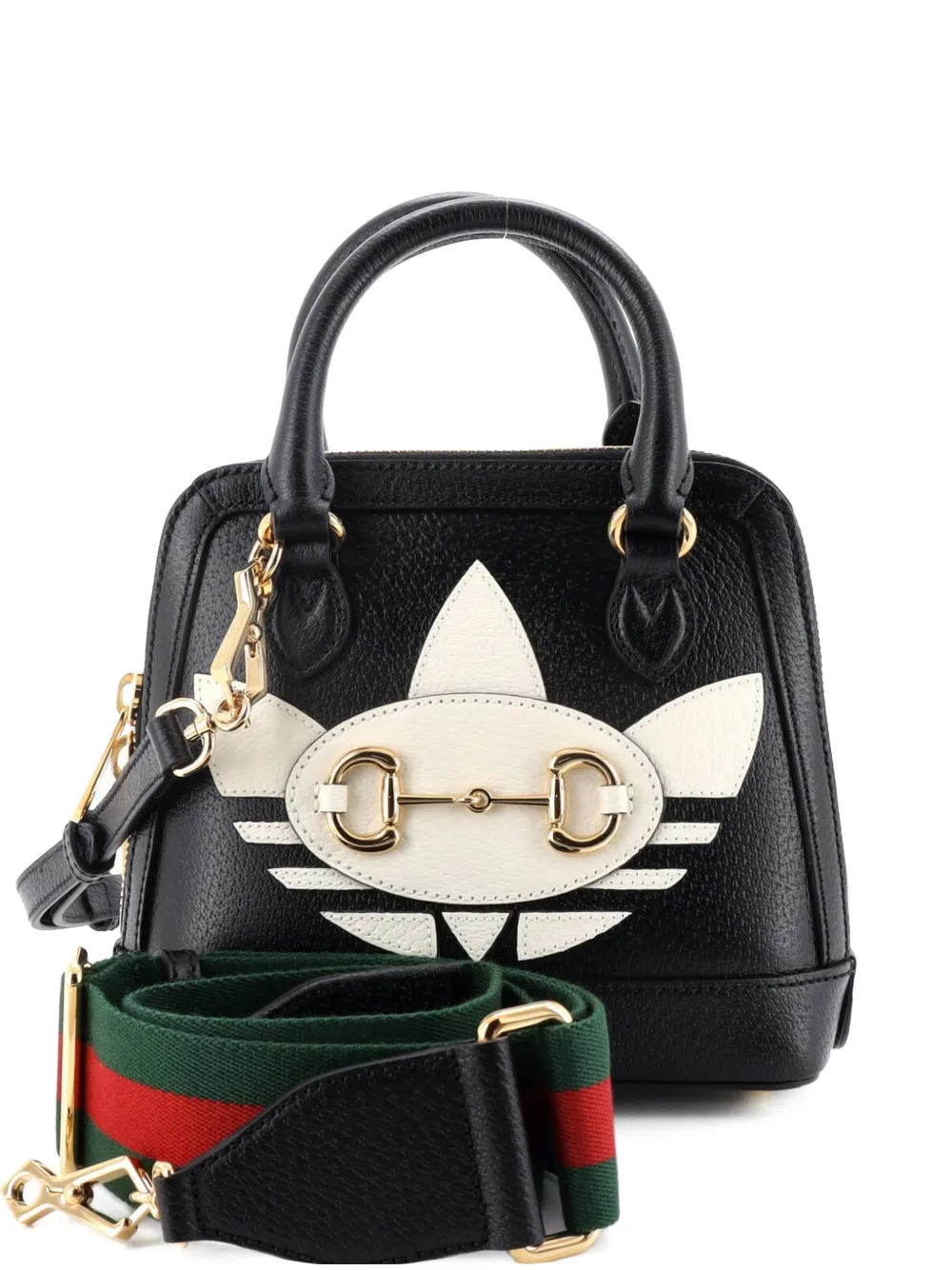 Gucci Pre-Owned x Adidas Horsebit 1955 Top Handle Bag Leather with Applique Mini satchel - Nero