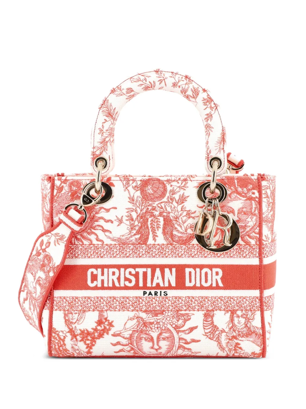 Christian Dior Pre-Owned Borsa a tracolla Lady D-Lite media in tela con ricamo - Rosso