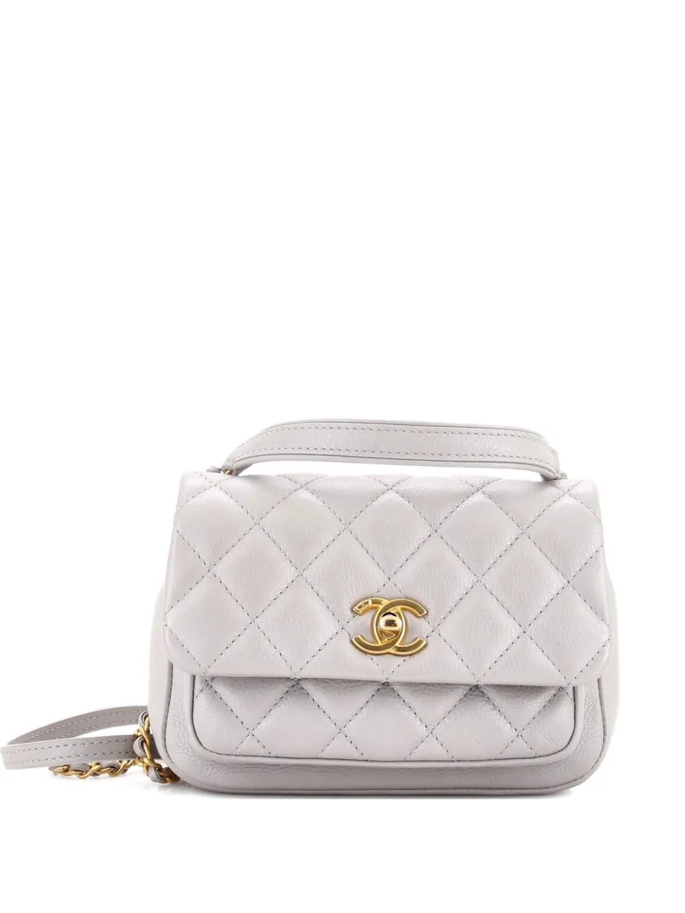 CHANEL Pre-Owned Borsa a spalla mini in pelle di vitello trapuntata con battente, manico e tasca frontale - Grigio