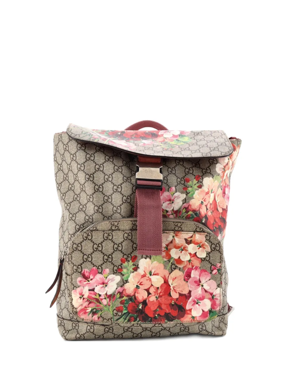 Gucci Pre-Owned Buckle Blooms Print GG Coated Canvas Medium backpack - Marrone