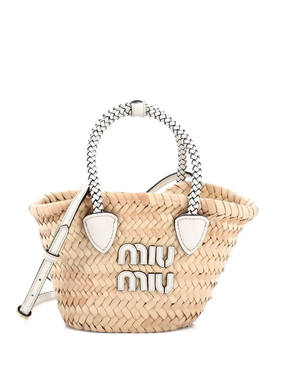 Miu Miu Pre-Owned Logo Basket Tote Woven Raffia Mini satchel - Toni neutri