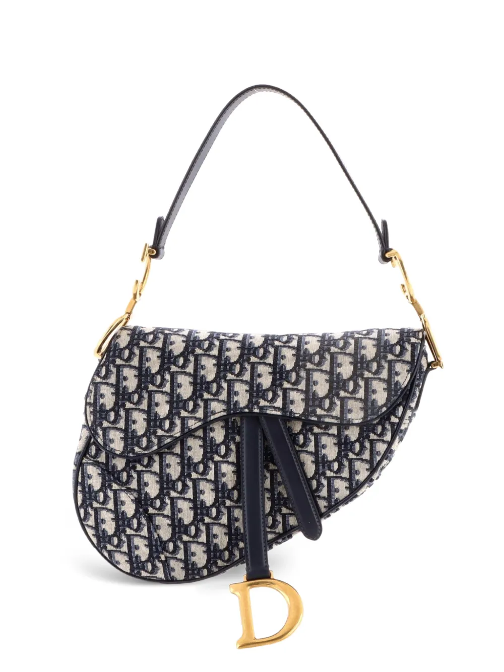 Christian Dior Pre-Owned Borsa a spalla Saddle media in tela con motivo Oblique - Blu