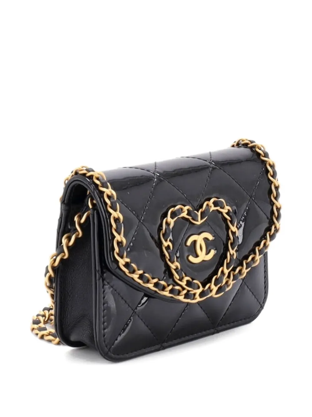 ハロー…CHANEL マトラッセ エナメル チェーンショルダーバッグ CHANEL Pre-Owned ハート チェーン フラップ マトラッセ エナメル ミニ