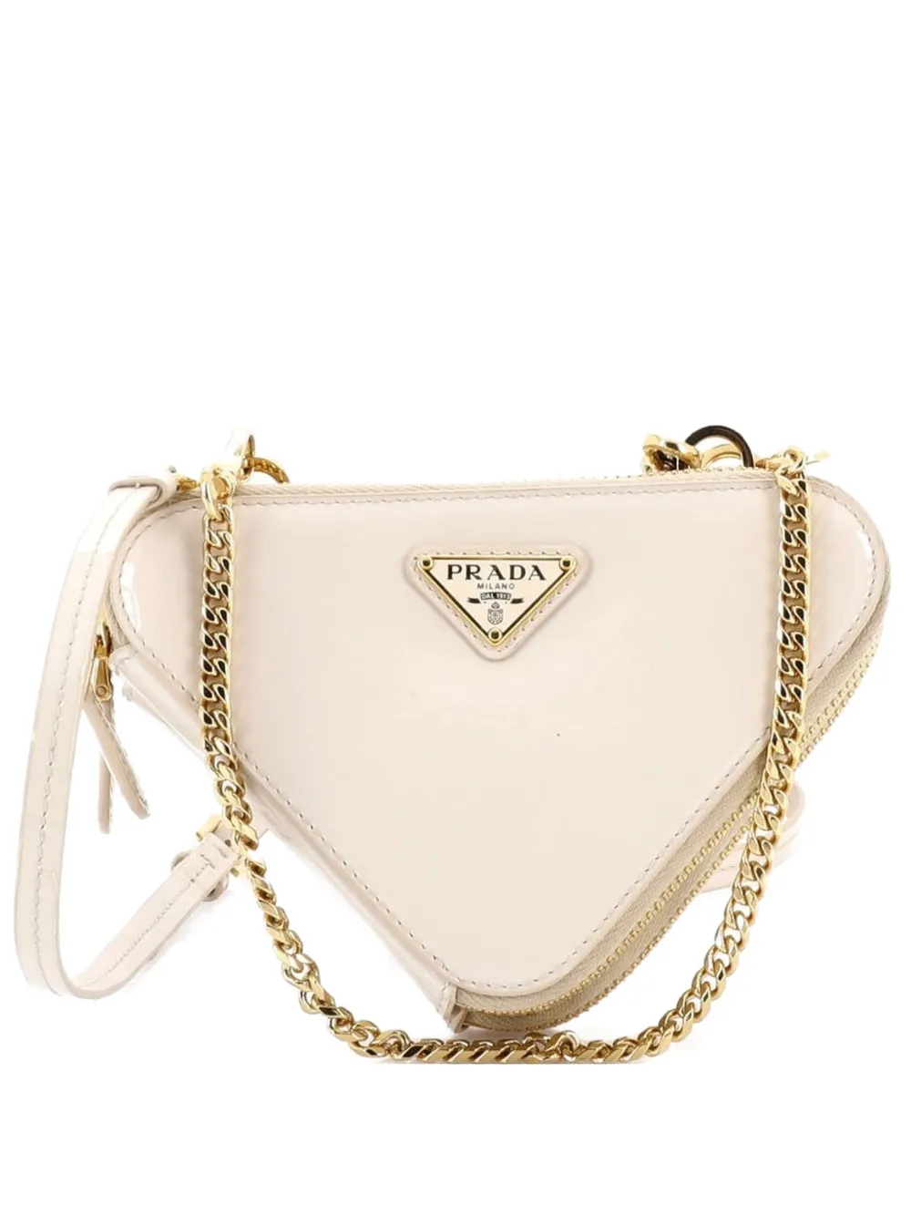 Prada Pre-Owned Triangle Double Zip Pouch Bag with Chain Patent Mini crossbody bag - Toni neutri