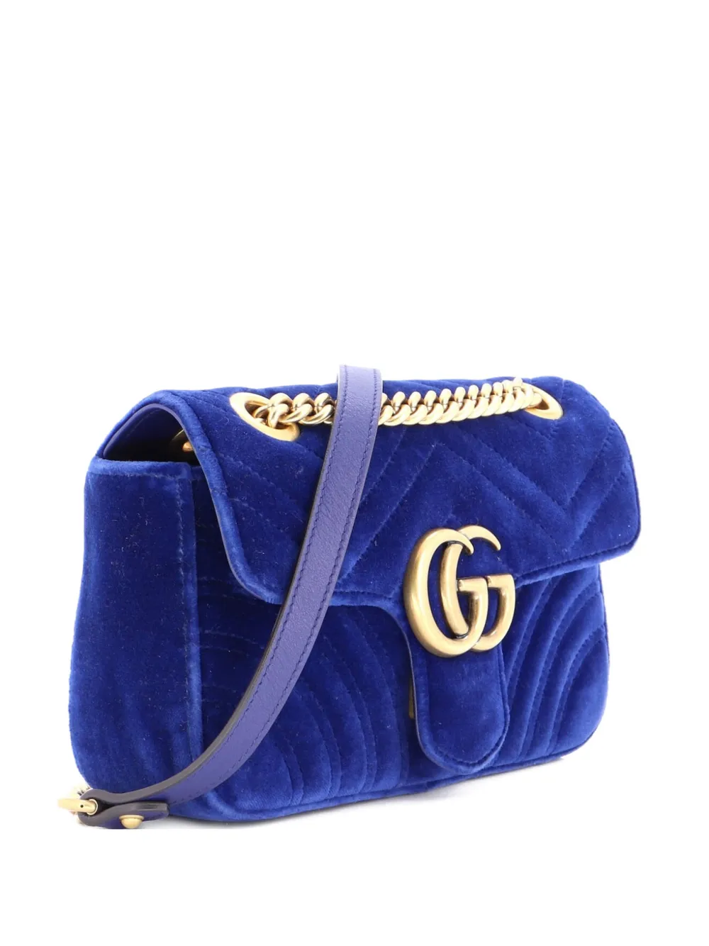 Gucci Pre-Owned GG Marmont Flap Bag Matelasse Velvet Mini shoulder bag - Blu