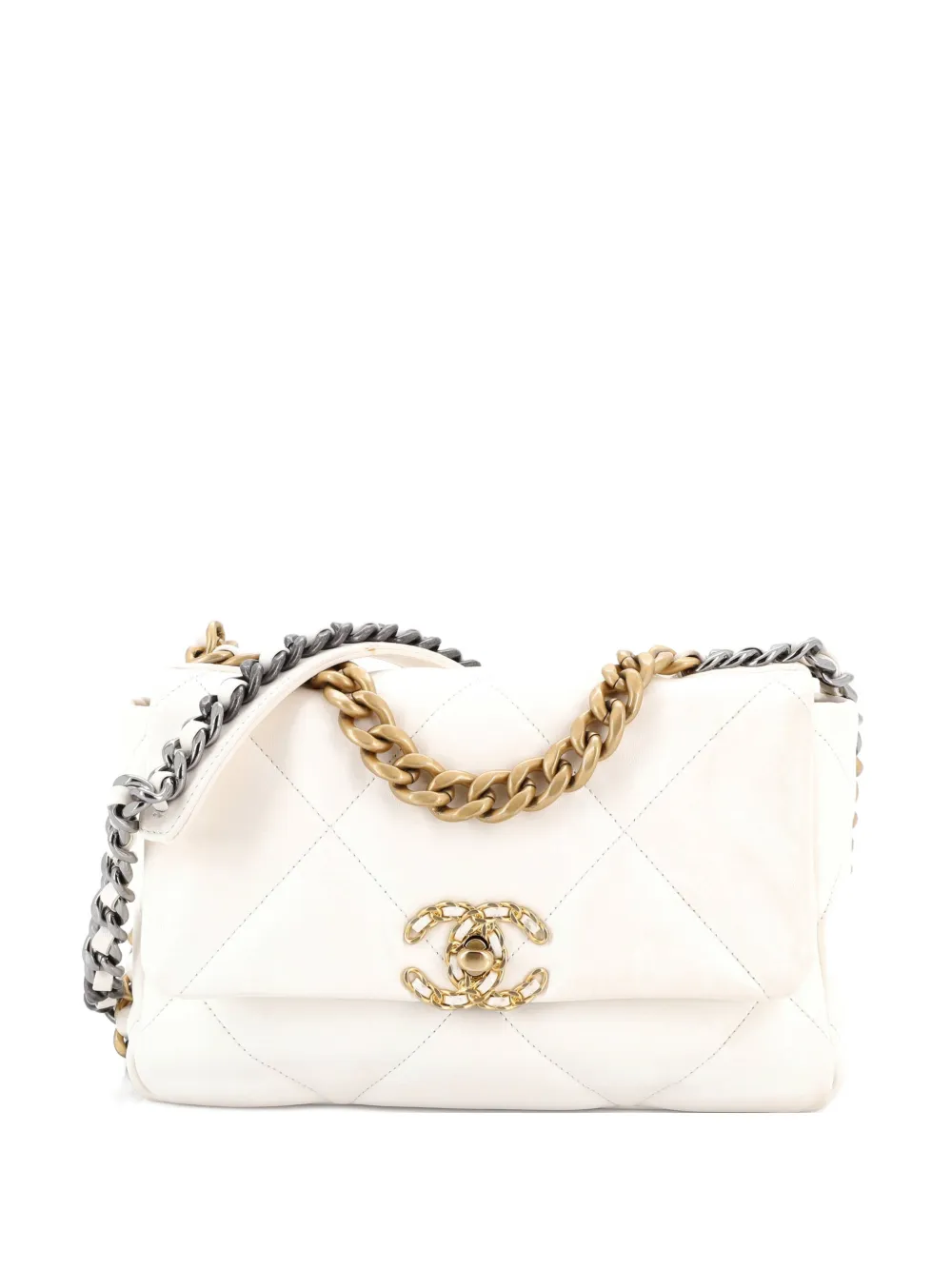 CHANEL Pre-Owned Borsa a tracolla 19 media in pelle trapuntata con battente - Bianco