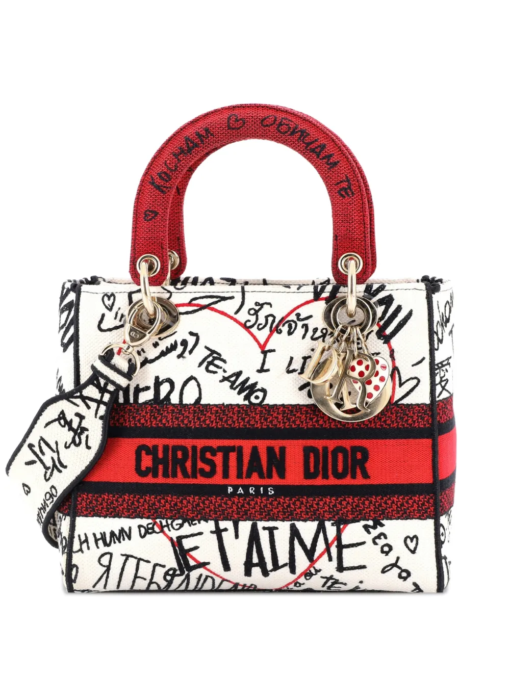 Christian Dior Pre-Owned Lady D-Lite Bag Embroidered Canvas Medium satchel - Toni neutri