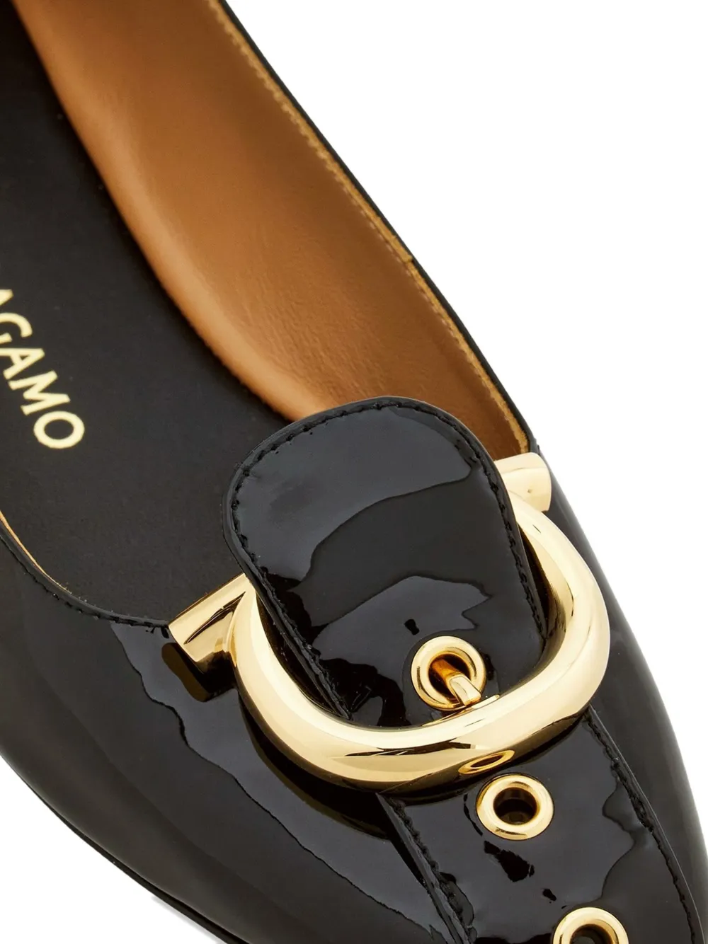 Ferragamo Leren ballerina's met Gancini-gesp Zwart