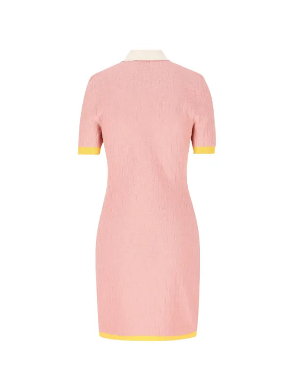 Fendi Cotton And Silk Blend Short Dress With FF Motif - Pink