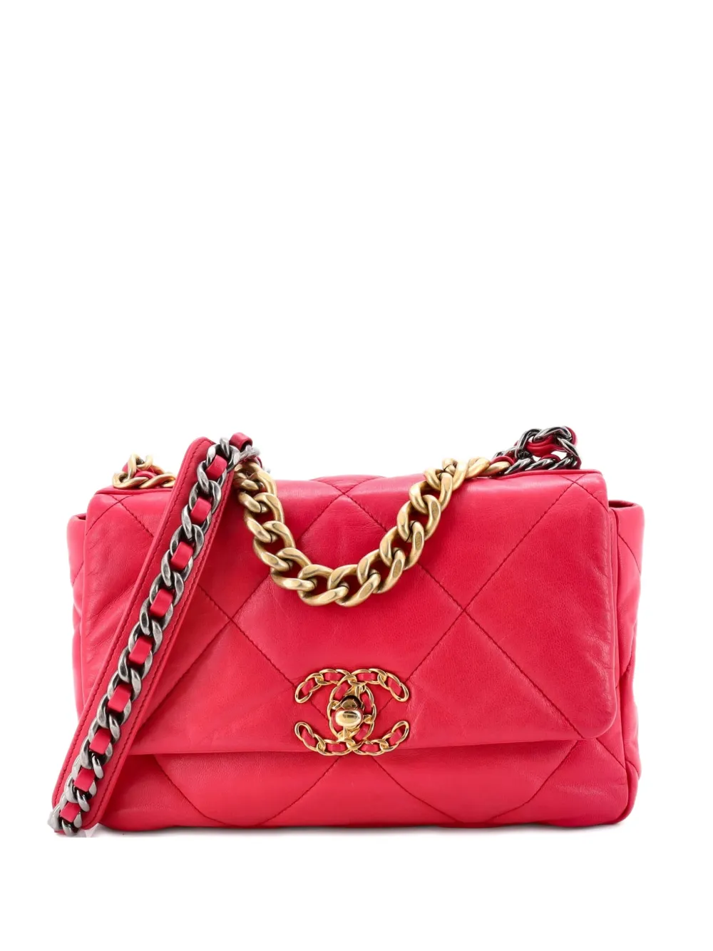 CHANEL Pre-Owned Borsa a tracolla 19 media in pelle trapuntata con battente - Rosa
