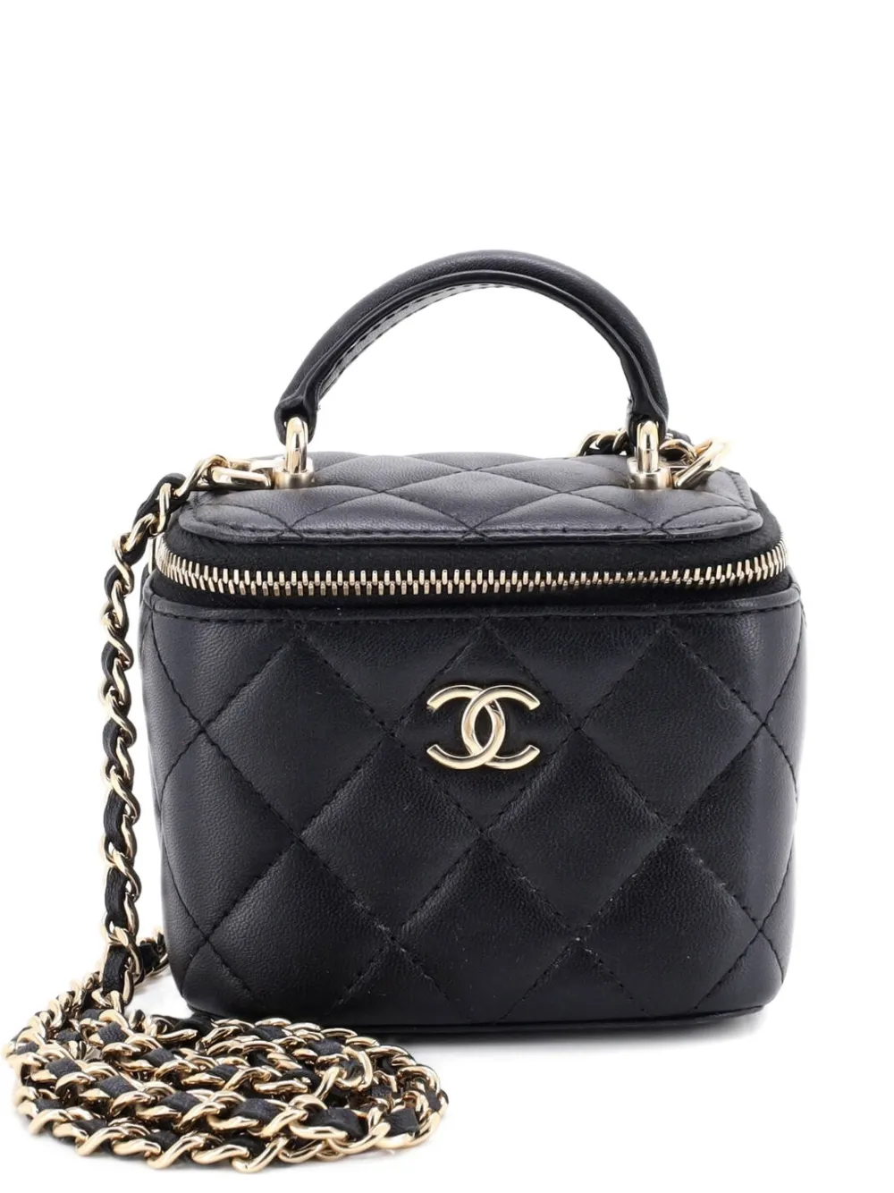 CHANEL Pre-Owned Borsa a tracolla Vanity Case mini in pelle di agnello trapuntata con manico - Nero