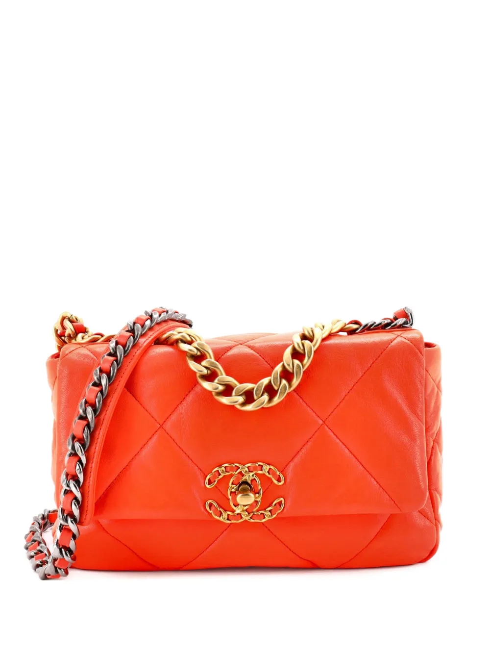 CHANEL Pre-Owned 19 Flap Bag Quilted Leather Medium crossbody bag - Arancione
