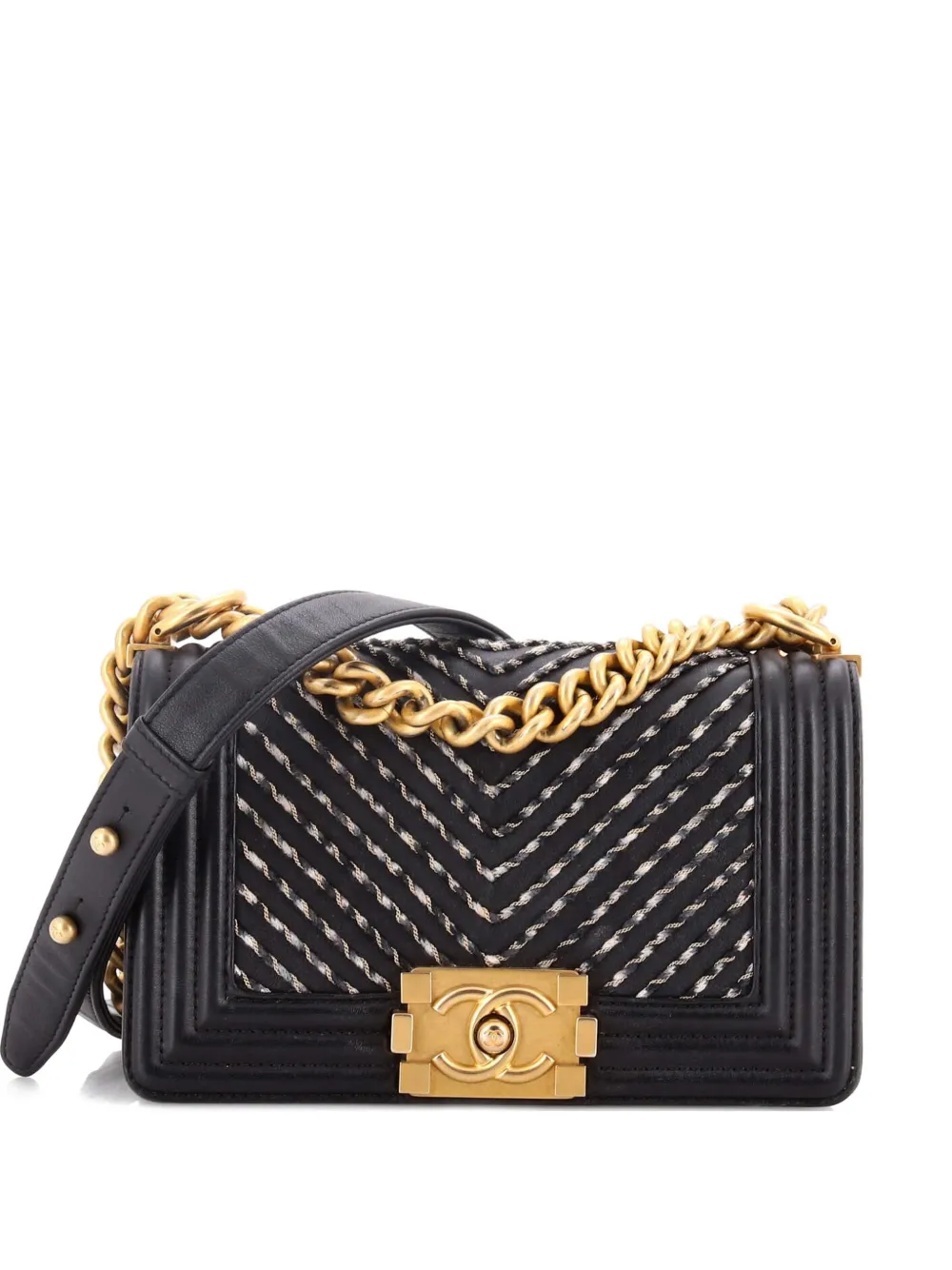 CHANEL Pre-Owned Borsa a spalla By The Sea Boy piccola in pelle di vitello con ricamo e battente - Nero