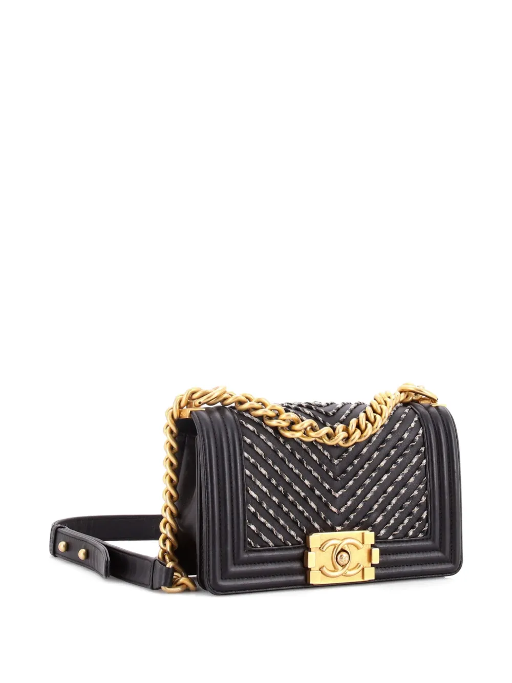  Chanel Pre-owned Sac Porté épaule En Cuir De Veau By The Sea Boy Flap Bag à Broderies Et Chevrons - Noir 