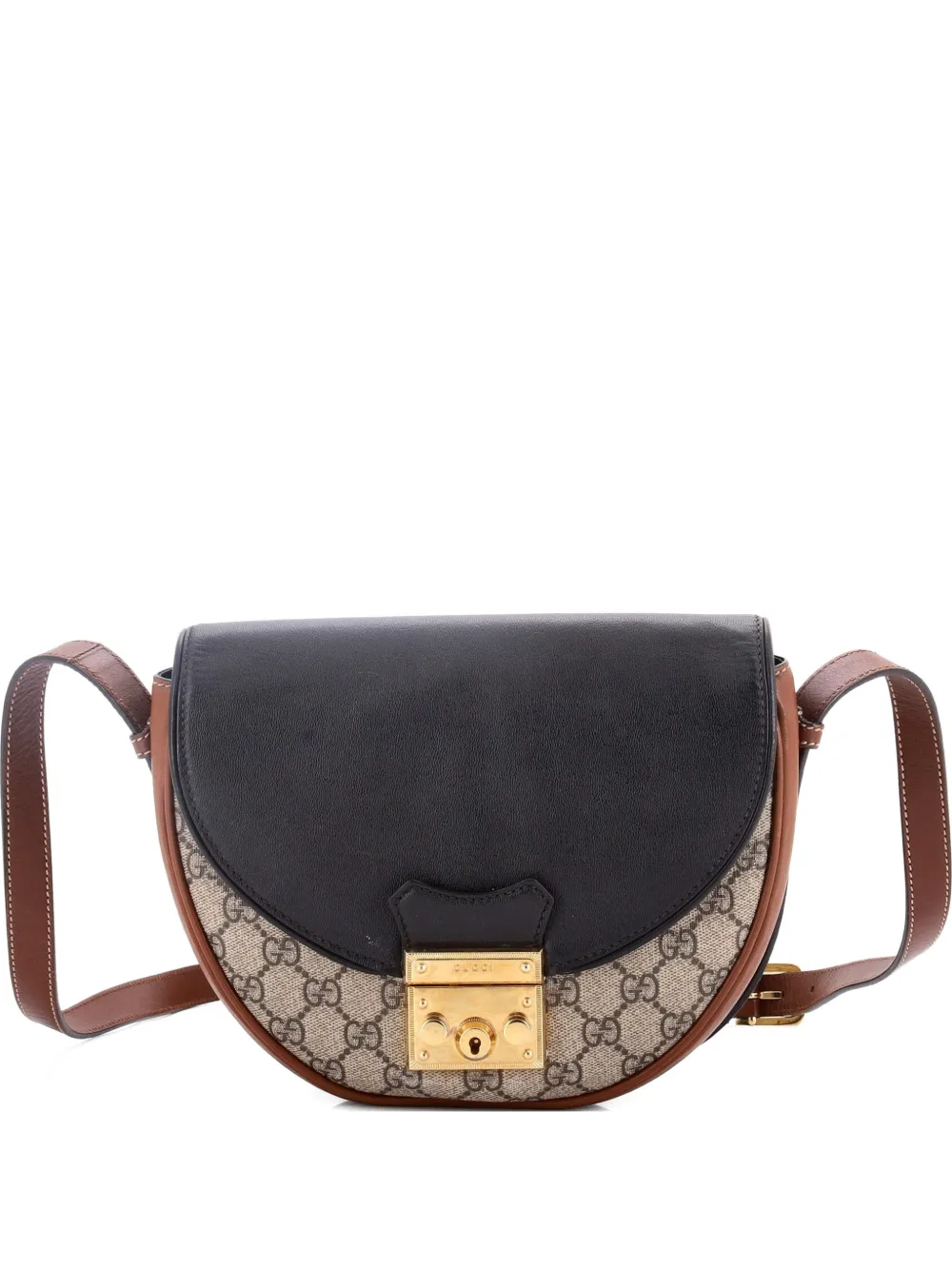 Gucci Pre-Owned Padlock Saddle Shoulder Bag GG Coated Canvas and Leather Small crossbody bag - Nero