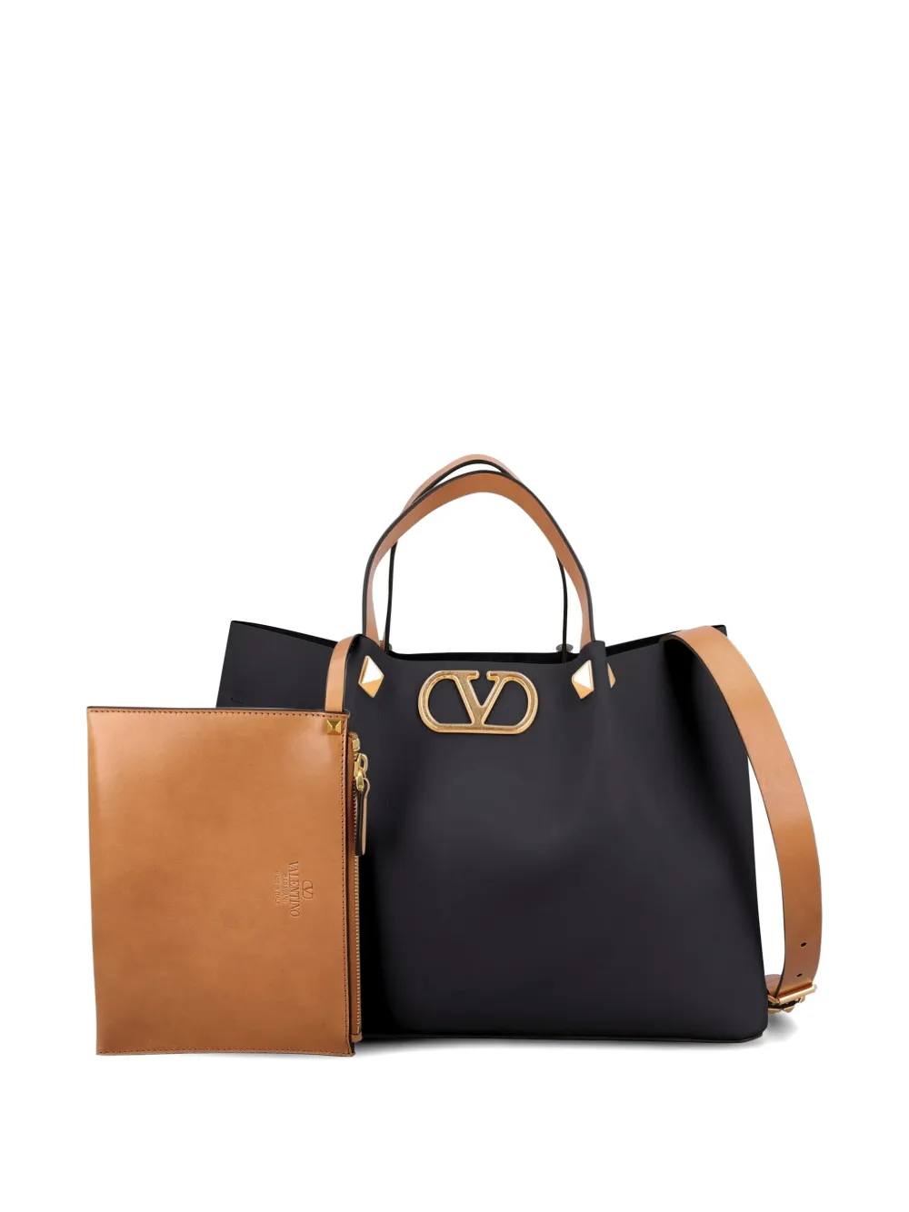 Valentino Garavani logo stud leather tote bag - Nero