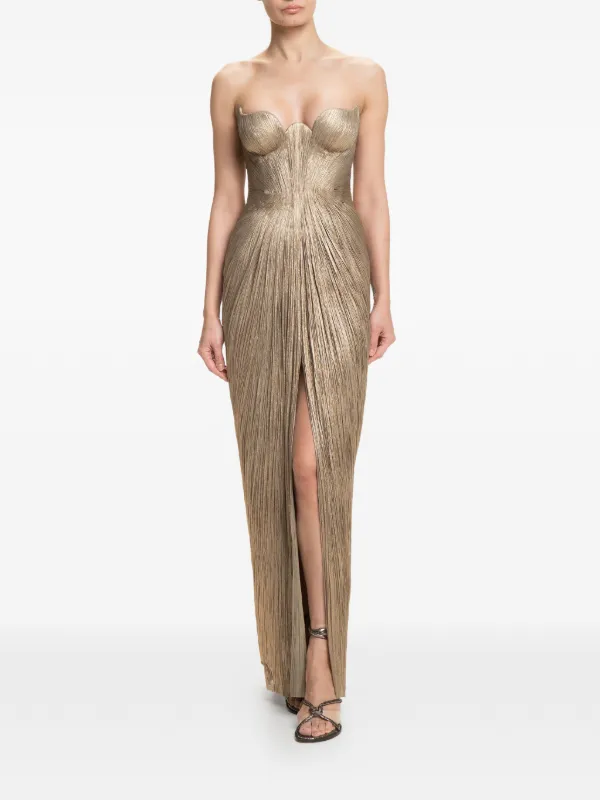 Maria Lucia Hohan Jasleen Pleated Strapless Maxi Dress | Gold | FARFETCH Maria Lucia Hohan Jasleen Pleated Strapless Maxi Dress | Gold | FARFETCH