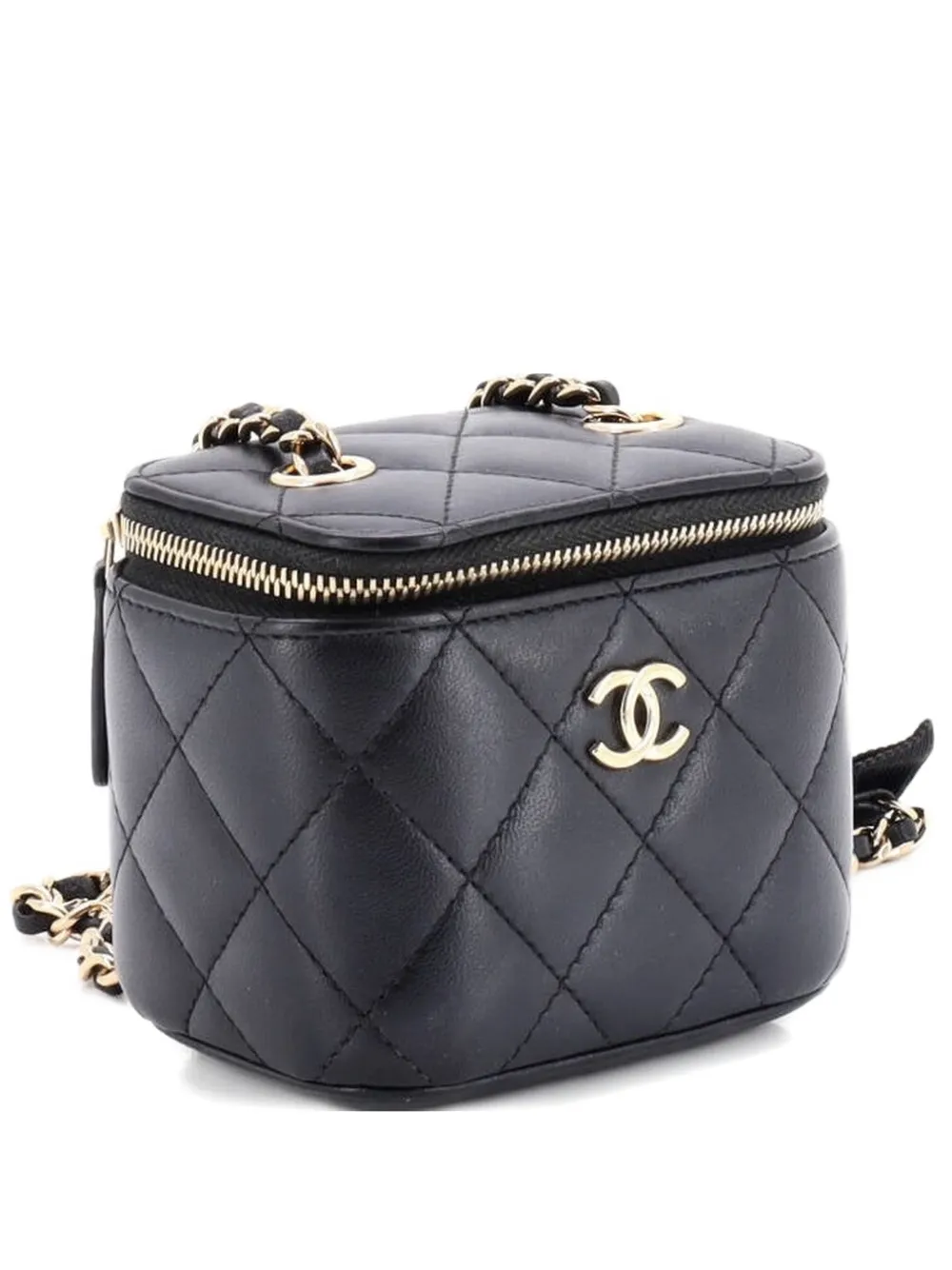 CHANEL Pre-Owned Camellia Bow Vanity Case with Chain Quilted Lambskin Mini crossbody bag - Nero