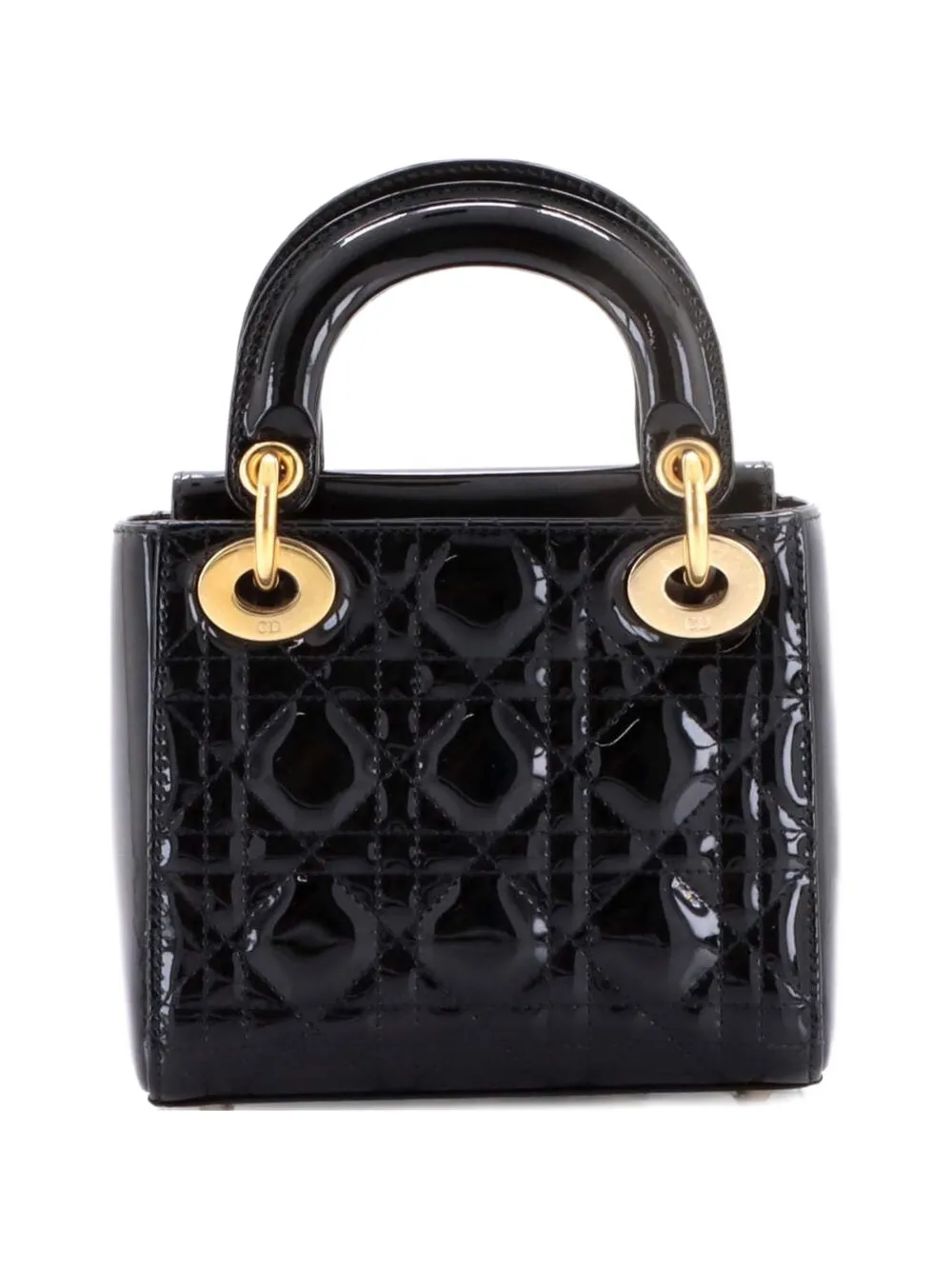 Christian Dior Pre-Owned Lady Dior Chain Bag Cannage Quilt Patent Mini satchel - Nero