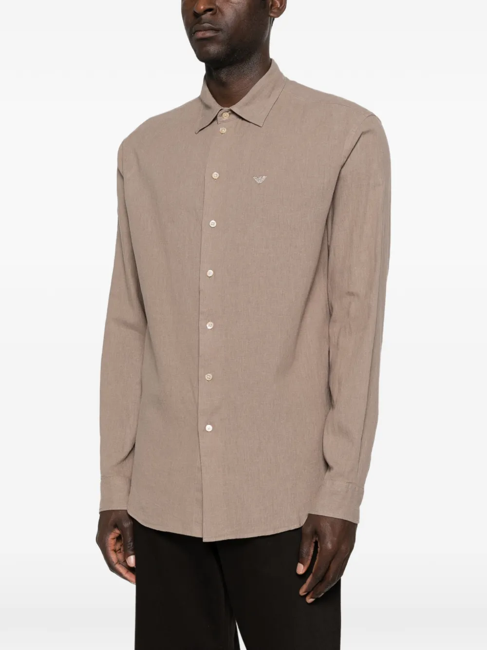 Emporio Armani Linnen overhemd met knopen Beige