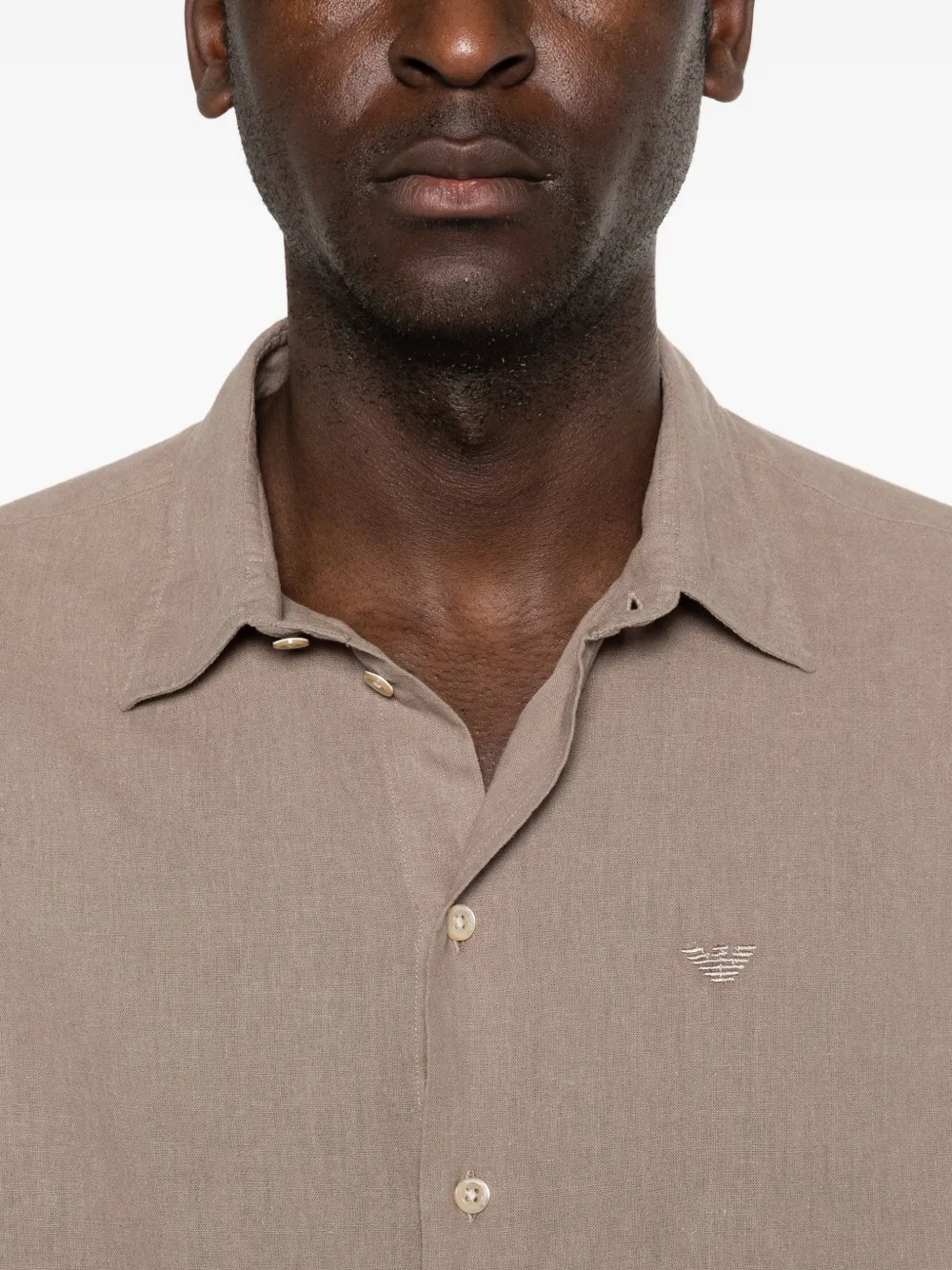Emporio Armani Linnen overhemd met knopen Beige