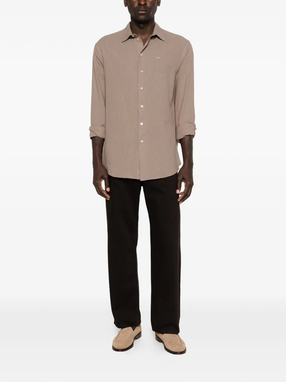 Emporio Armani Linnen overhemd met knopen Beige