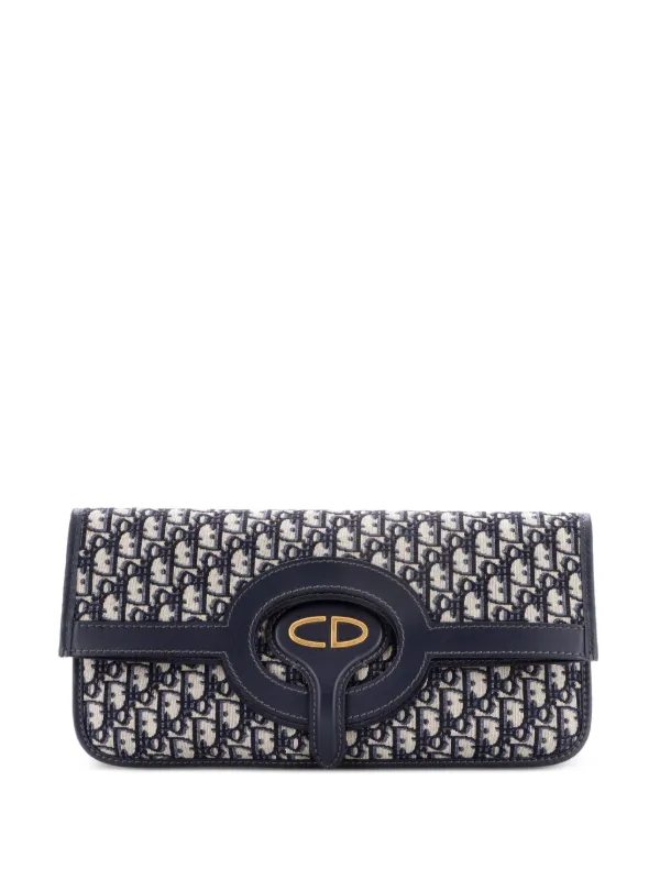 Dior Pre-owned Fold Over Oblique Canvas Clutch Bag in Blue