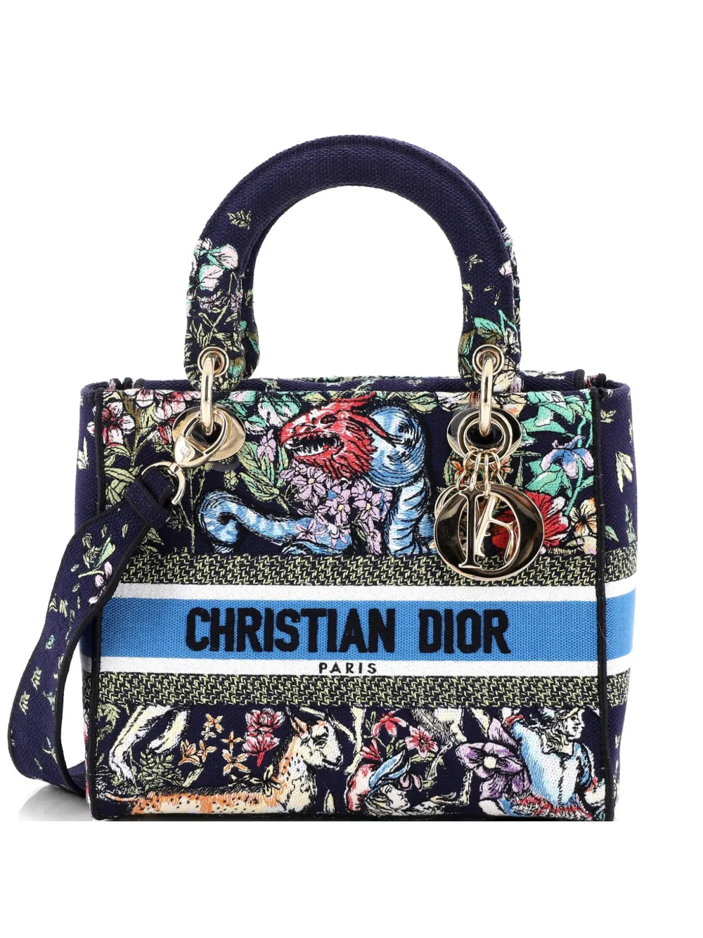Christian Dior Pre-Owned Mittelgroße Lady D-Lite Satchel-Tasche aus Canvas mit Stickerei - Blau