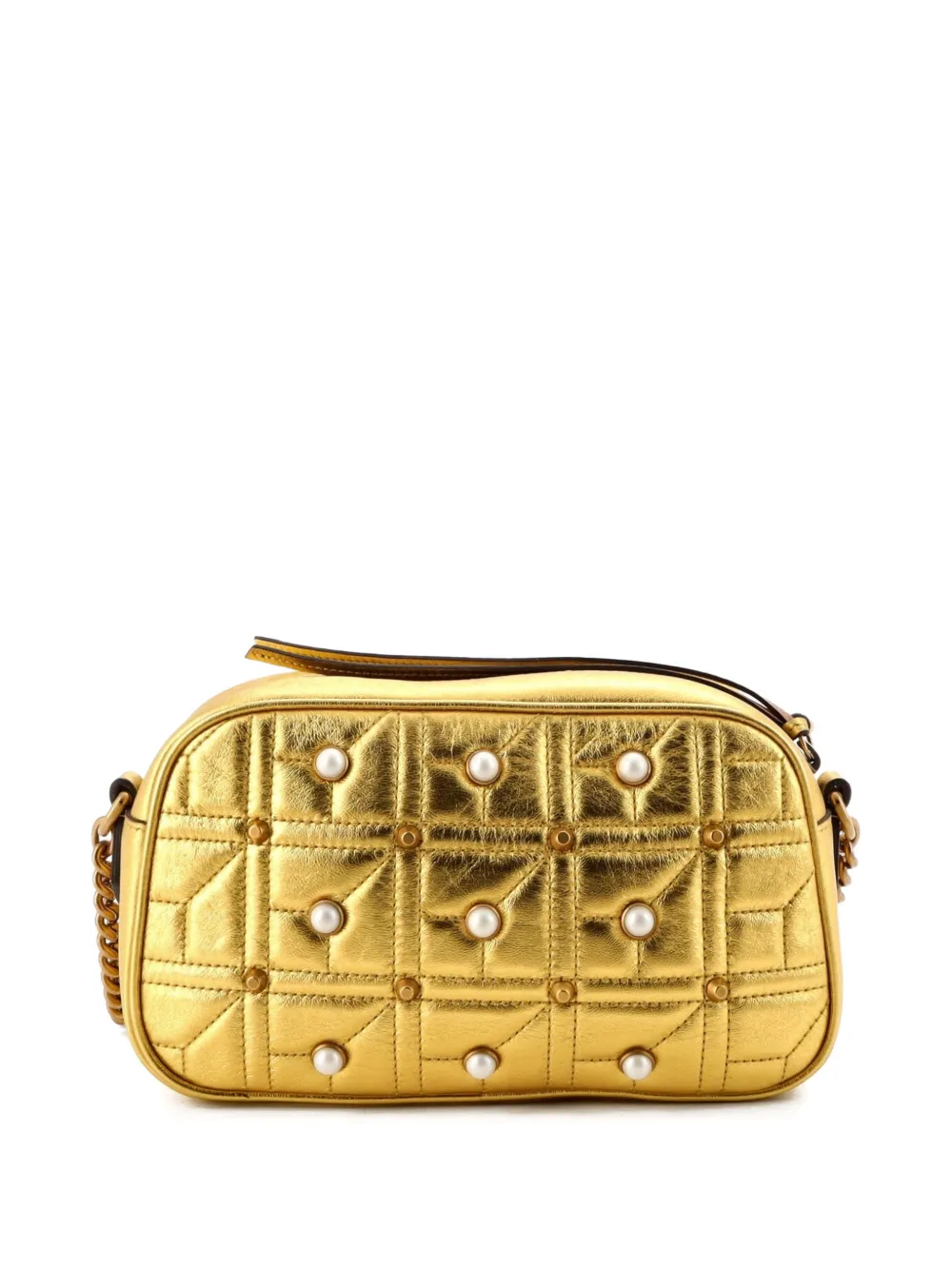  Gucci Pre-owned Pearly Gg Marmont Shoulder Bag Embellished Matelasse Leather Small Crossbody Bag - Gold 
