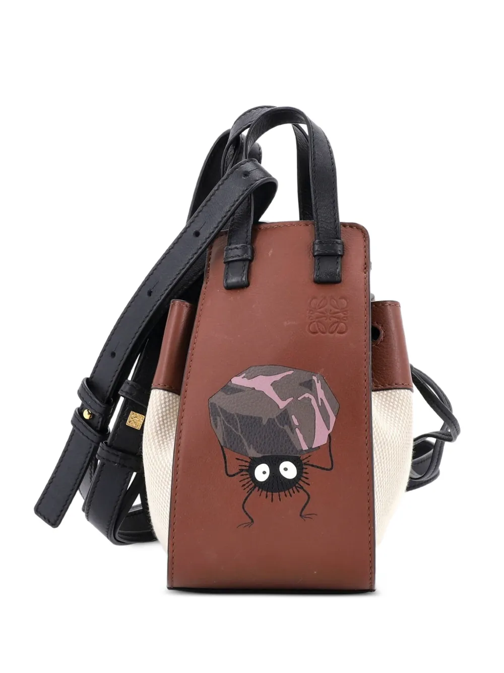 Loewe Pre-Owned Spirited Away Hammock Bag Printed Leather and Canvas Mini shoulder bag - Marrone