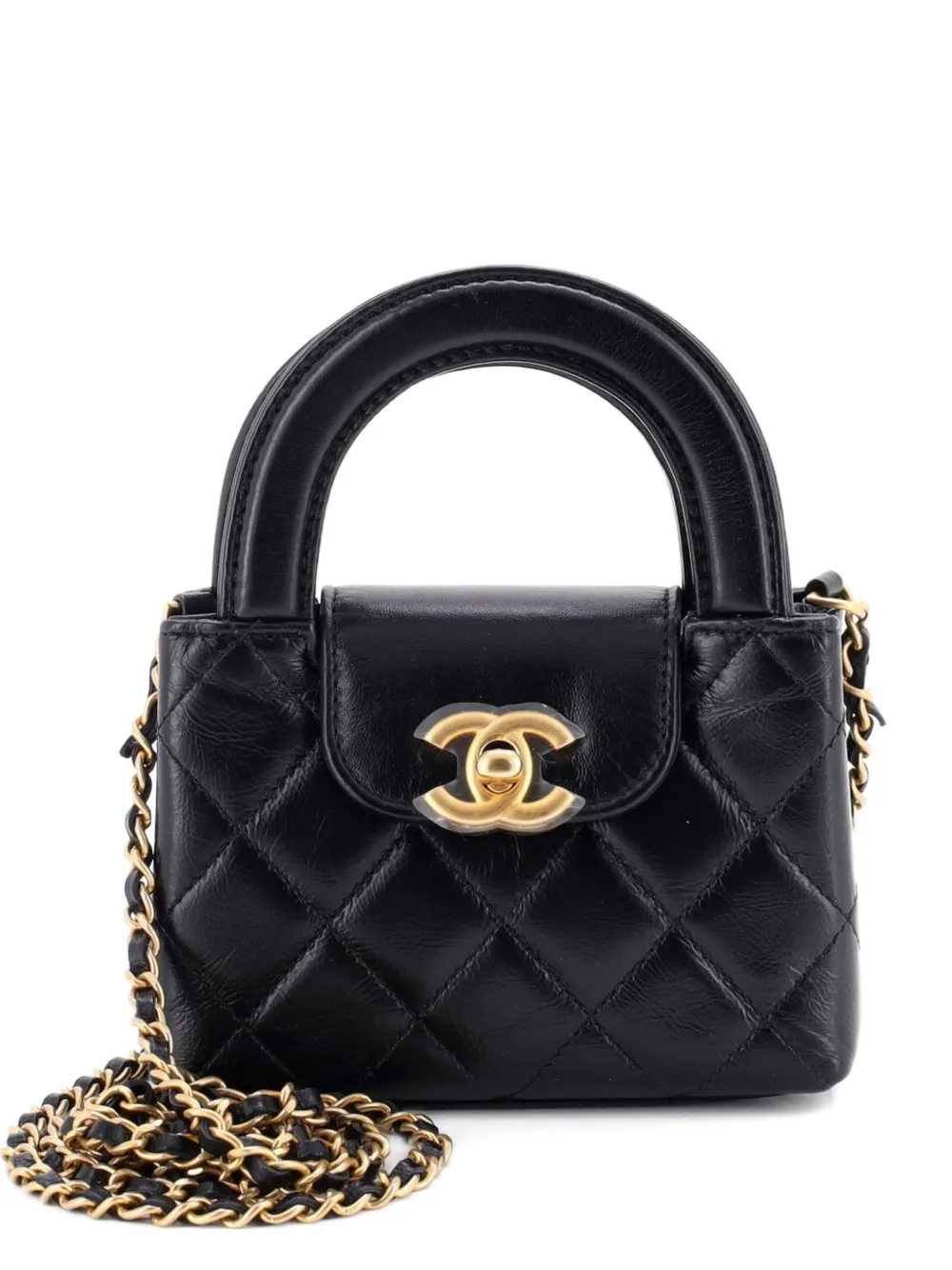CHANEL Pre-Owned Kelly Top Handle Shopping Bag Quilted Shiny Aged Calfskin Nano crossbody bag - Nero
