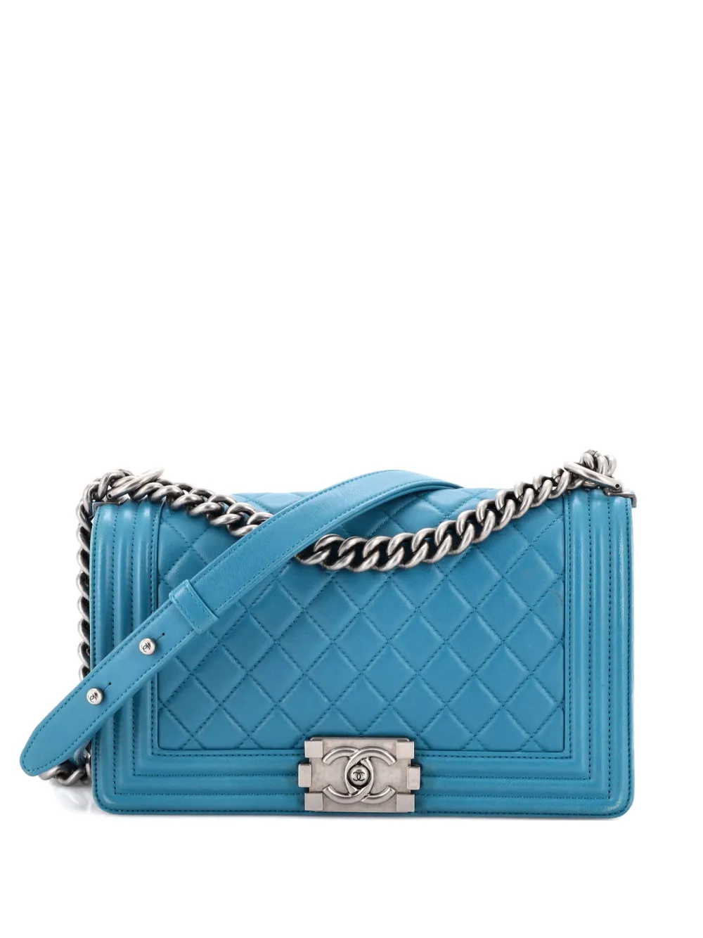 CHANEL Pre-Owned Borsa a spalla Boy media in pelle di agnello trapuntata con battente - Blu