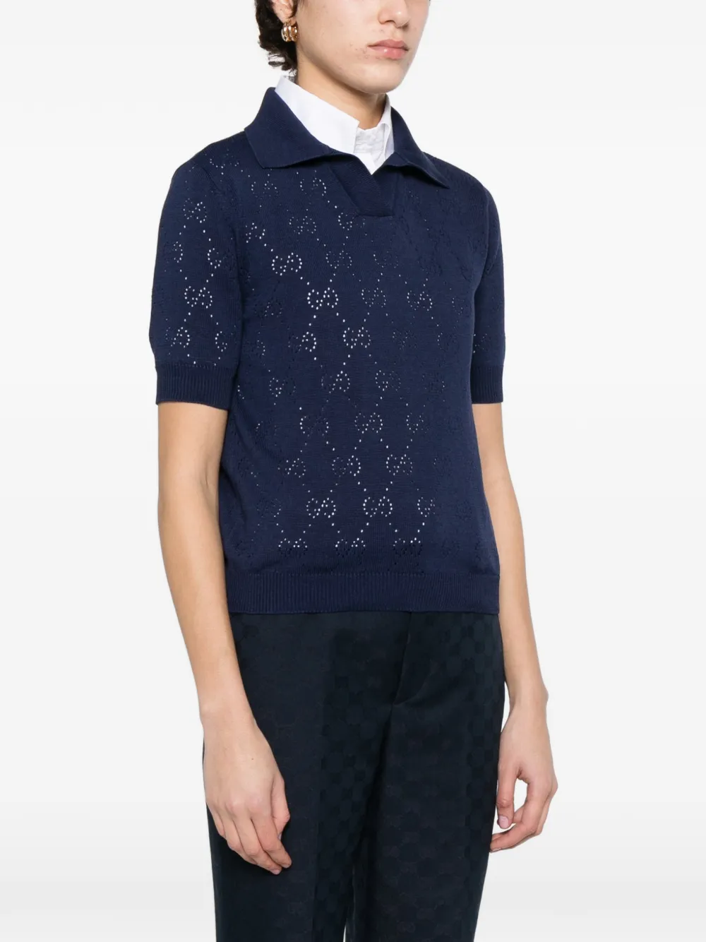 Gucci Pointelle polotop met GG-logo Blauw