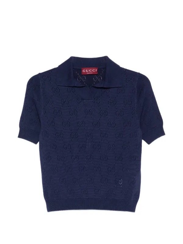 Gucci GG Pointelle Polo Top in Blue