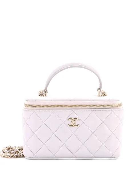 CHANEL Pre-Owned bolsa crossbody Classic Top Handle Vanity pequeña de piel de cordero capitonada y tweed