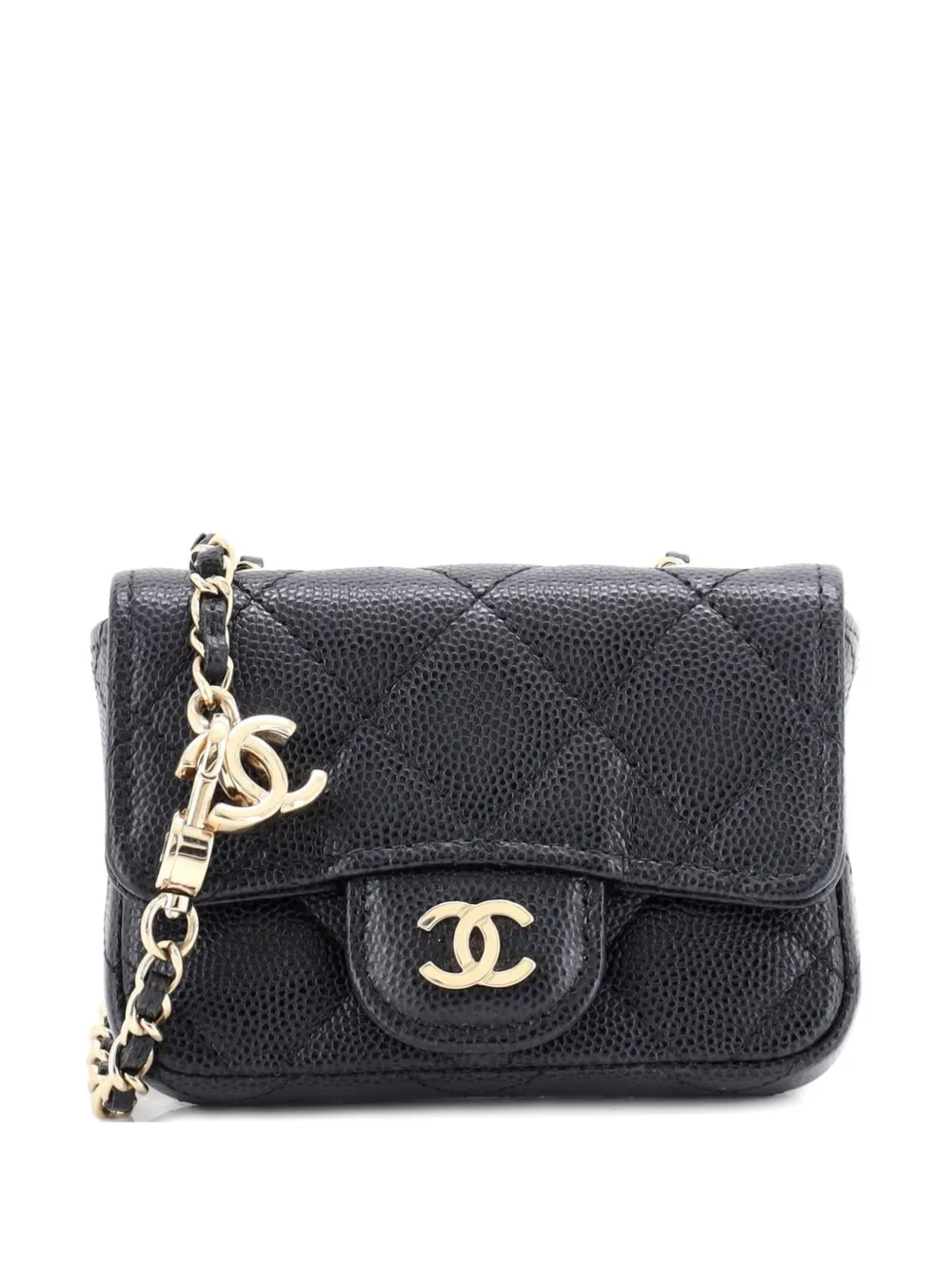 CHANEL Pre-Owned Marsupio mini in pelle Caviar trapuntata con catena - Nero