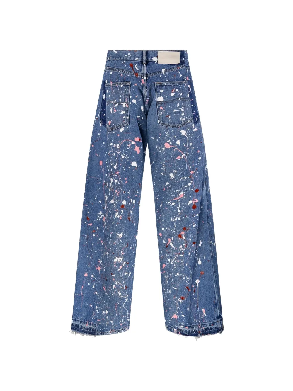  E.l.v Denim Splatter-effect Frayed-hem Jeans - Blue 