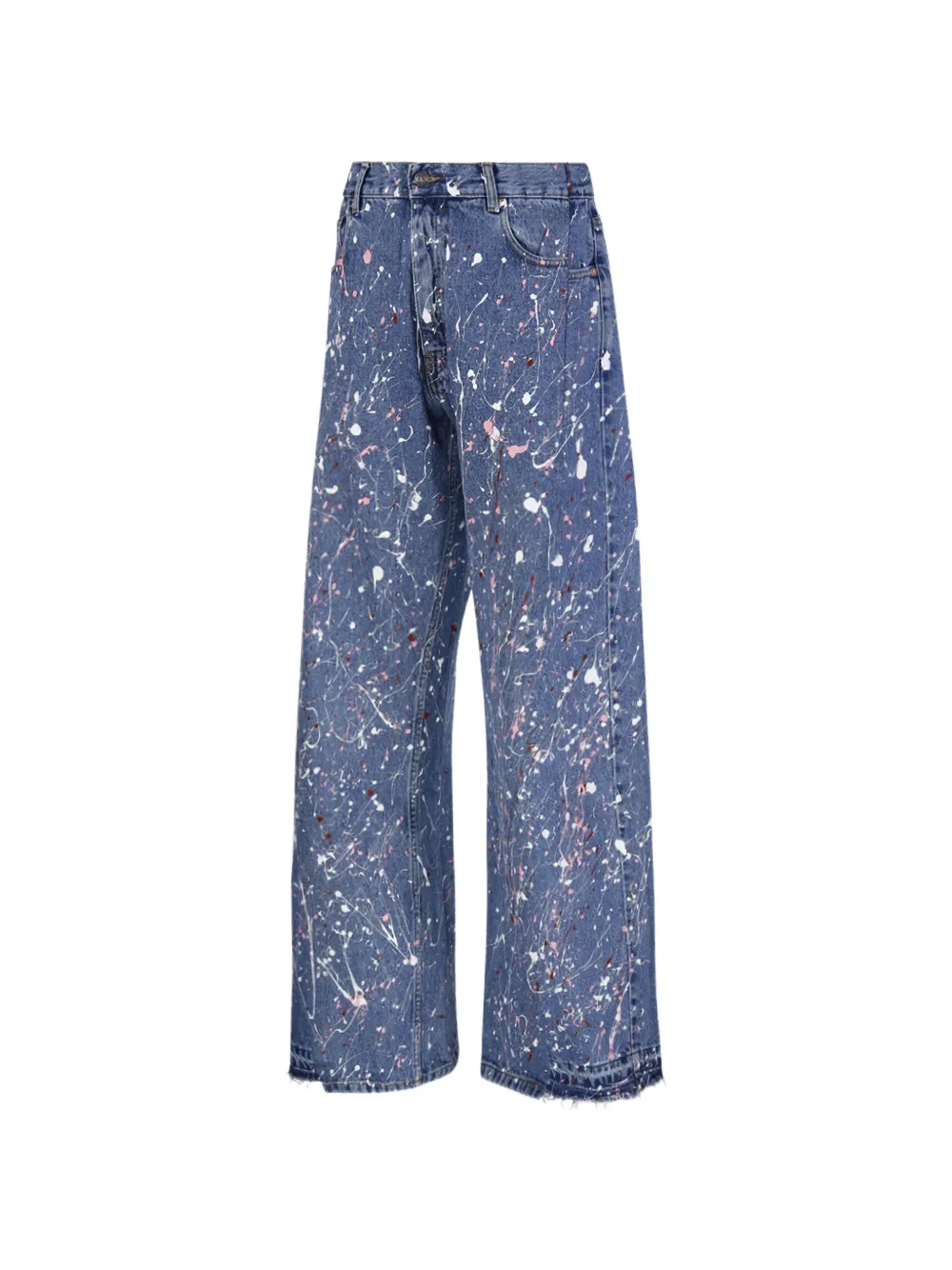  E.l.v Denim Splatter-effect Frayed-hem Jeans - Blue 