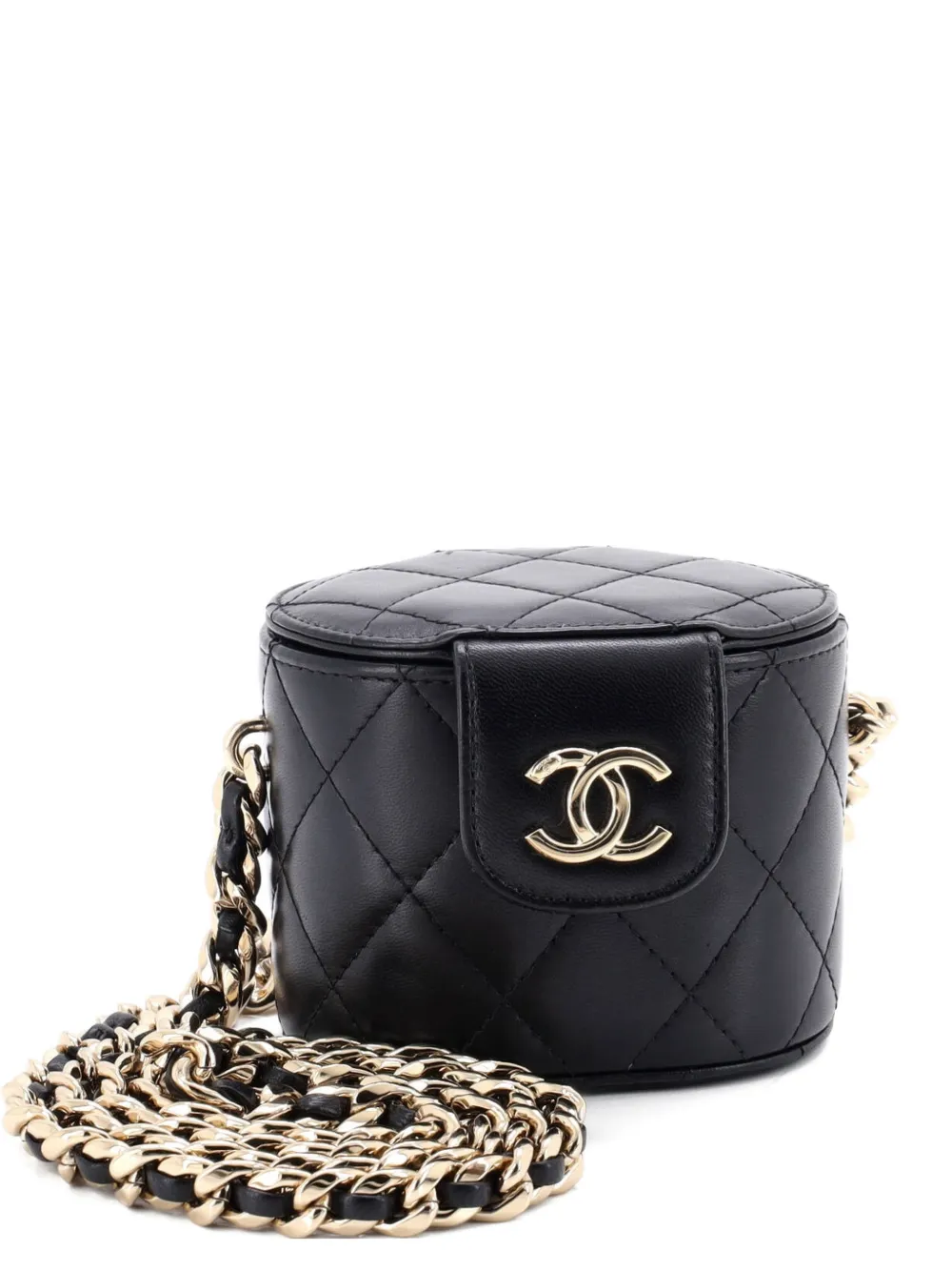 CHANEL Pre-Owned Resin Elegant Chain Tubular Vanity Case Quilted Lambskin Mini crossbody bag - Nero
