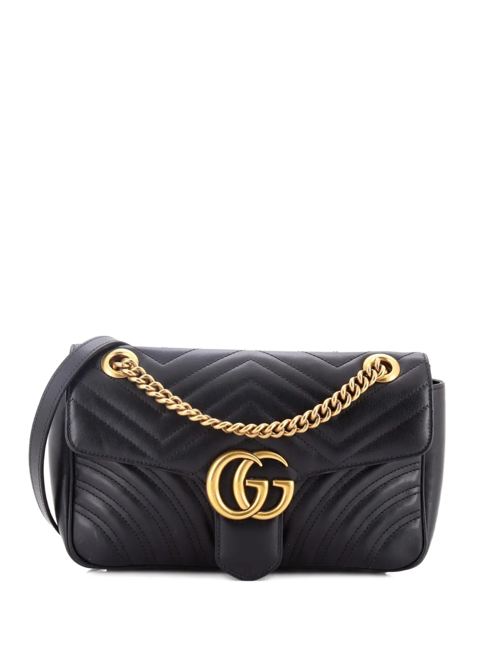 Gucci Pre-Owned Borsa a spalla GG Marmont media in pelle matelassé con battente - Nero