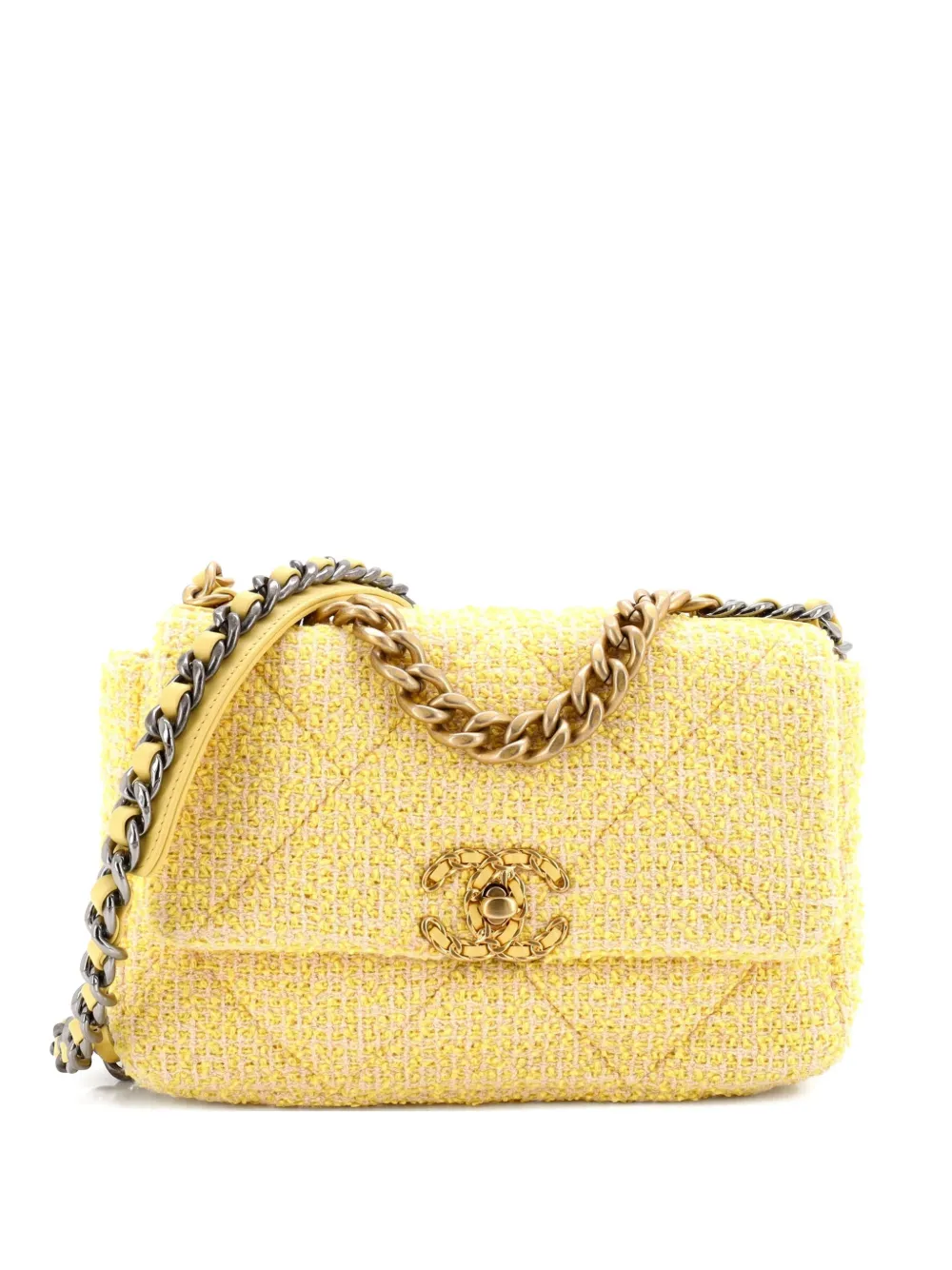 CHANEL Pre-Owned Borsa a tracolla 19 media in tweed trapuntato con battente - Giallo