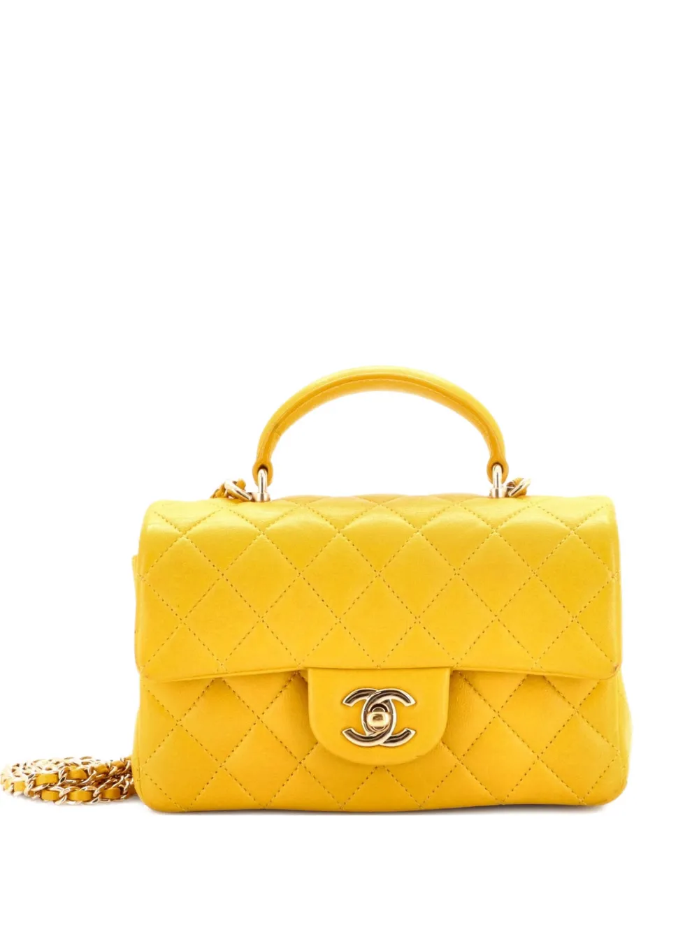 CHANEL Pre-Owned Classic Single Flap Top Handle Bag Quilted Lambskin Mini shoulder bag - Giallo