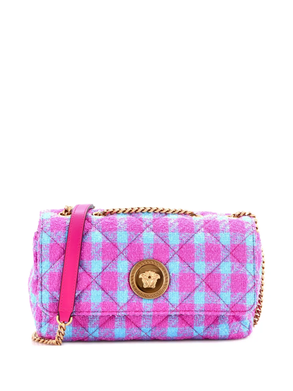 Versace Pre-Owned Medusa Icon Chain Flap Bag Quilted Tweed East West shoulder bag - Rosa