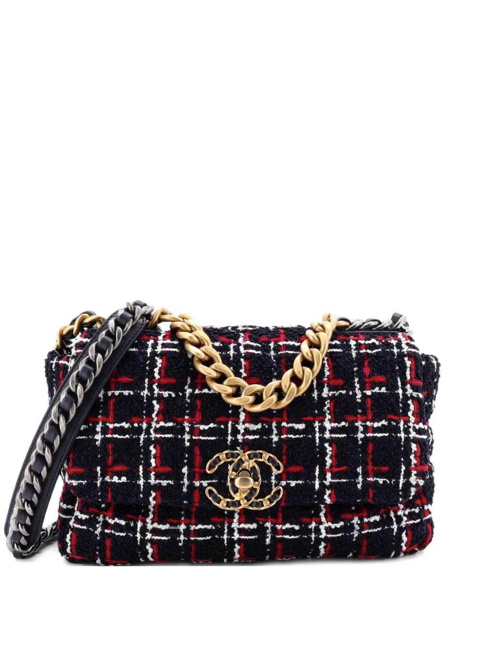 CHANEL Pre-Owned 19 Flap Bag Quilted Tweed Medium crossbody bag - Blu