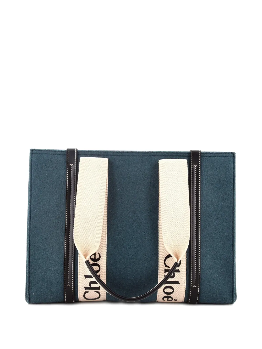 Chloé Pre-Owned Woody Recycled Felt with Leather and Canvas Large tote bag - Verde