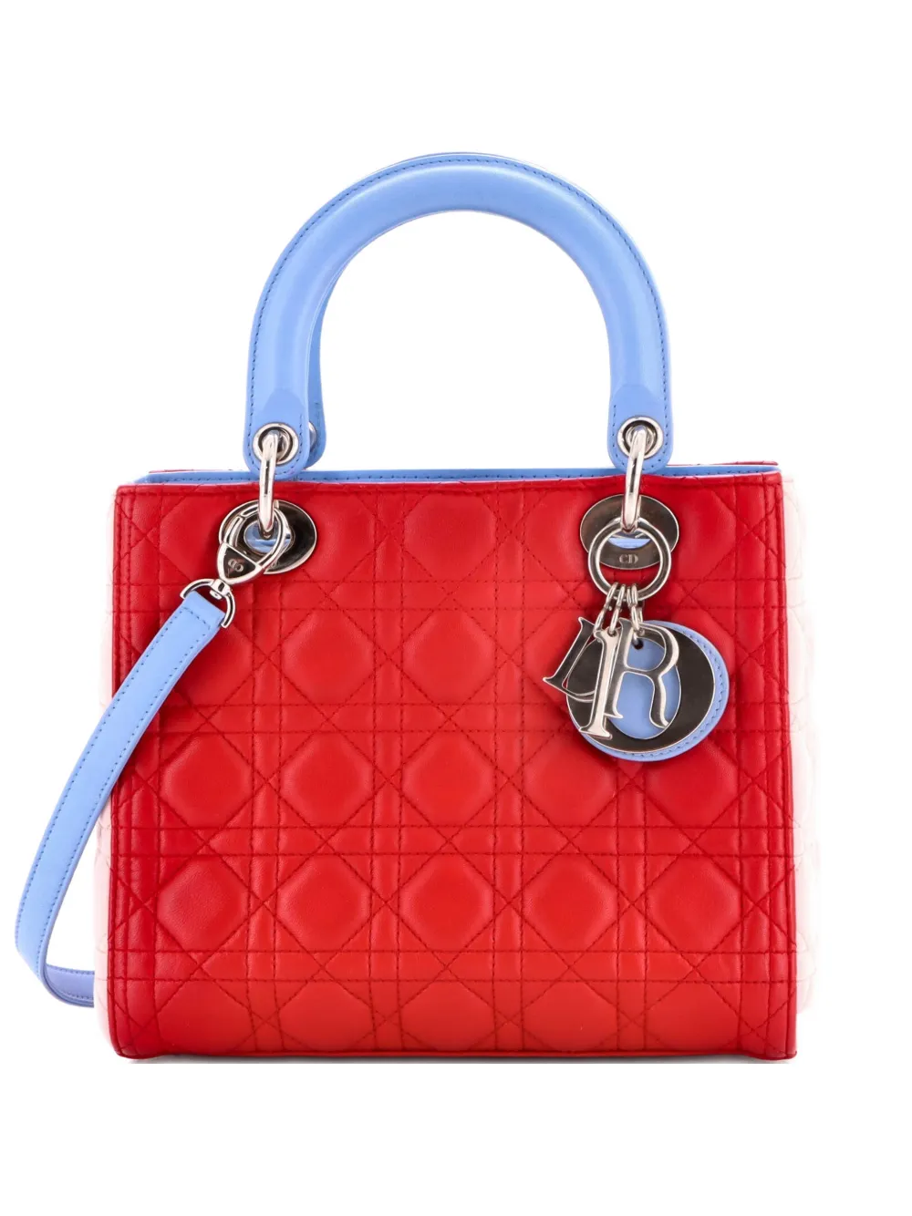 Christian Dior Pre-Owned Lady Dior Bag Cannage Quilt Lambskin Medium satchel - Blu