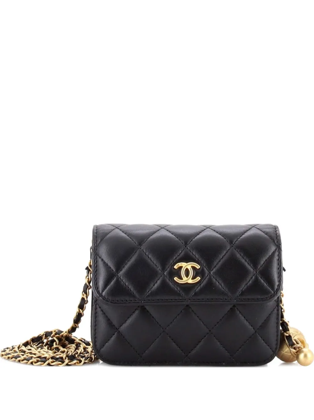 CHANEL Pre-Owned Borsa a tracolla Pearl Crush mini in pelle di agnello trapuntata con battente e catena - Nero