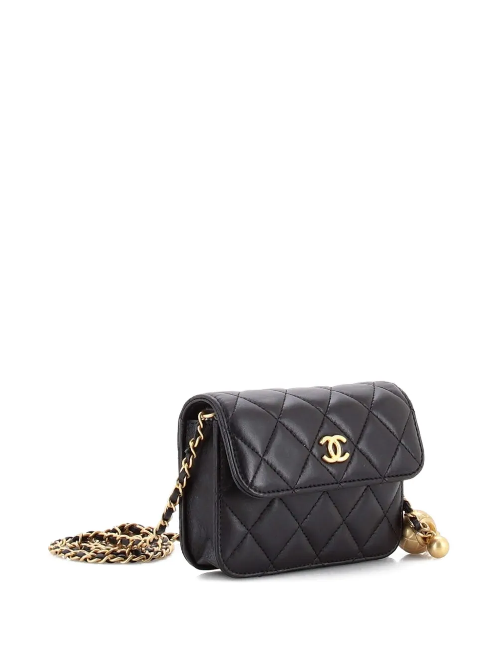  Chanel Pre-owned Borsa A Tracolla Pearl Crush Mini In Pelle Di Agnello Trapuntata Con Battente E Catena - Nero 