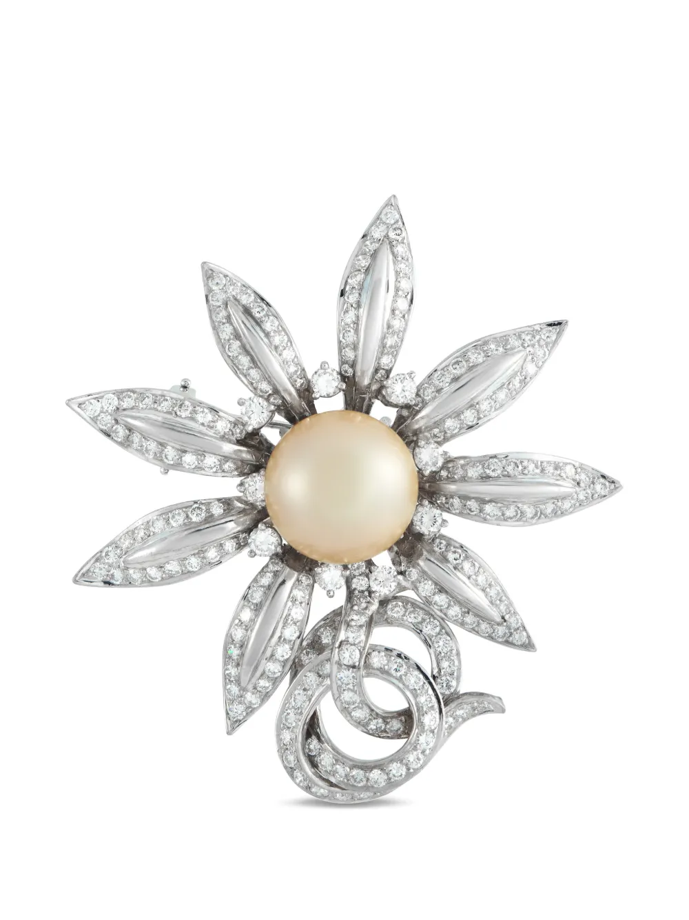 LB Exclusive diamond and pearl sunflower brooch - Argento