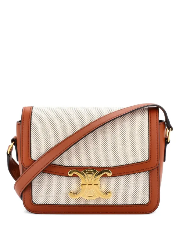 Celine Pre-owned Triomphe Shoulder Bag Canvas with Leather Teen Crossbody Bag in Brown